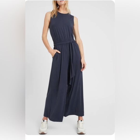 Navy blue sand washed Banana Republic cropped wide-leg jumpsuit - Picture 4 of 8